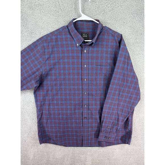 Jos A Bank Traveler Shirt Mens XL Blue Plaid Button Down traditional Fit Casual